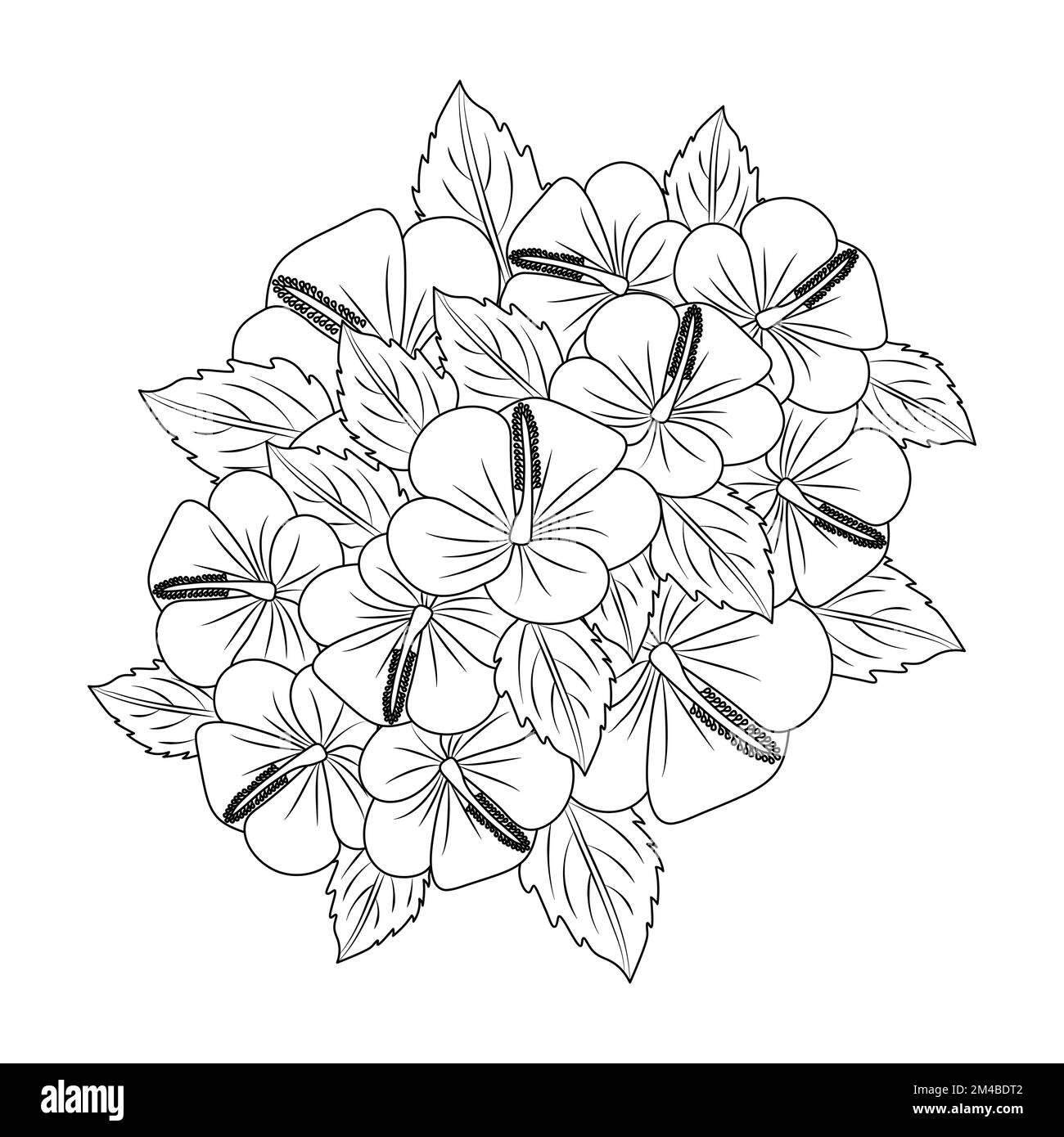flower coloring page hand drawing line art of black flower with ...
