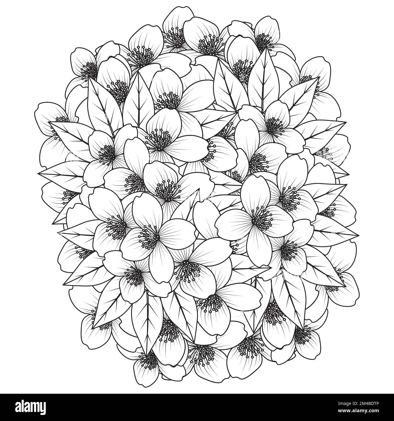 flower coloring page hand drawing line art of black flower with ...