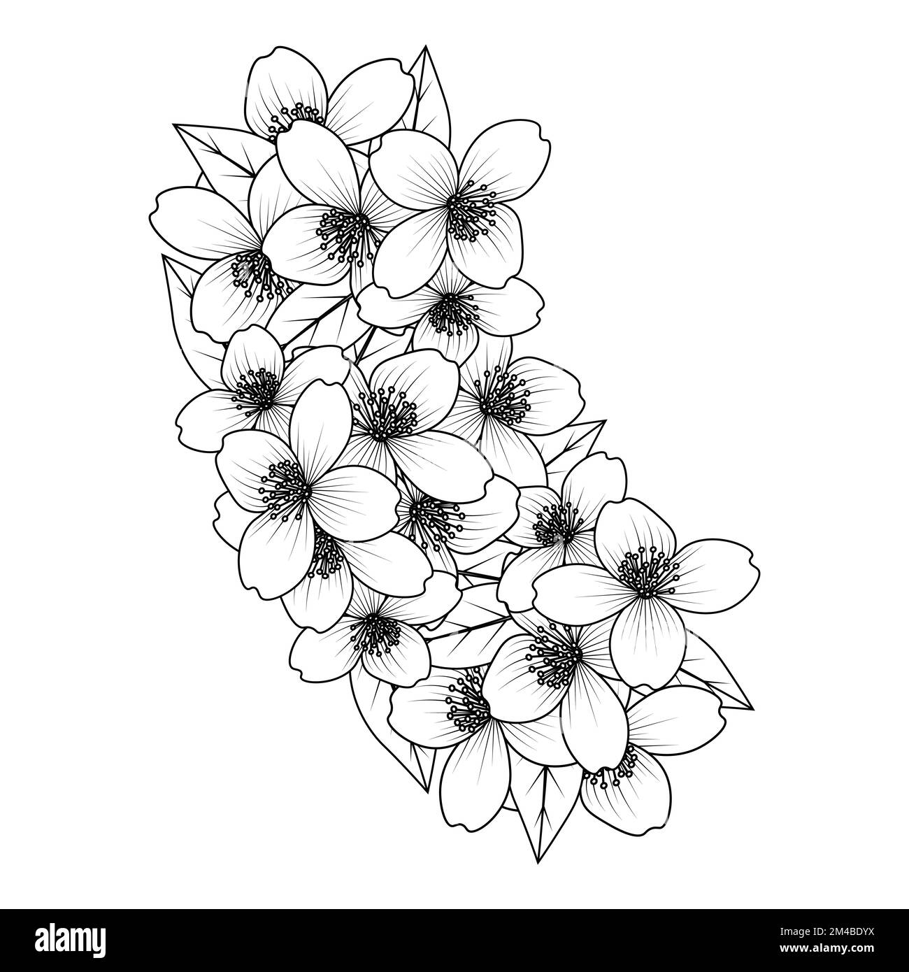 flower coloring page hand drawing line art of black flower with ...