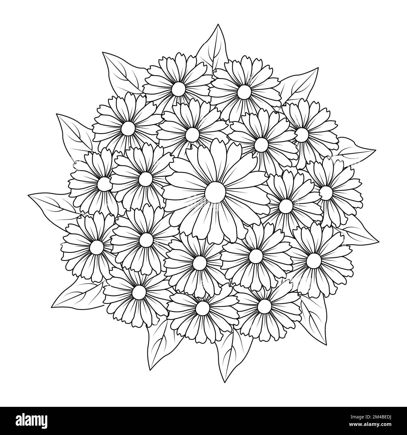 flower coloring page hand drawing line art of black flower with ...
