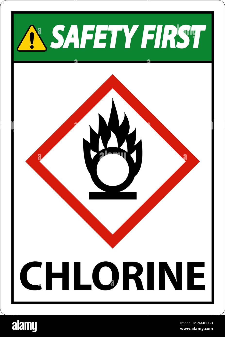 Safety First Chlorine Oxidizer GHS Sign On White Background Stock