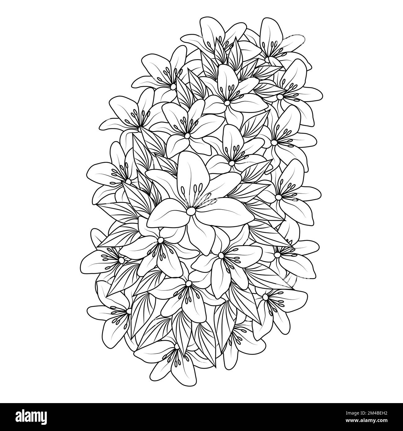 flower coloring page hand drawing line art of black flower with ...