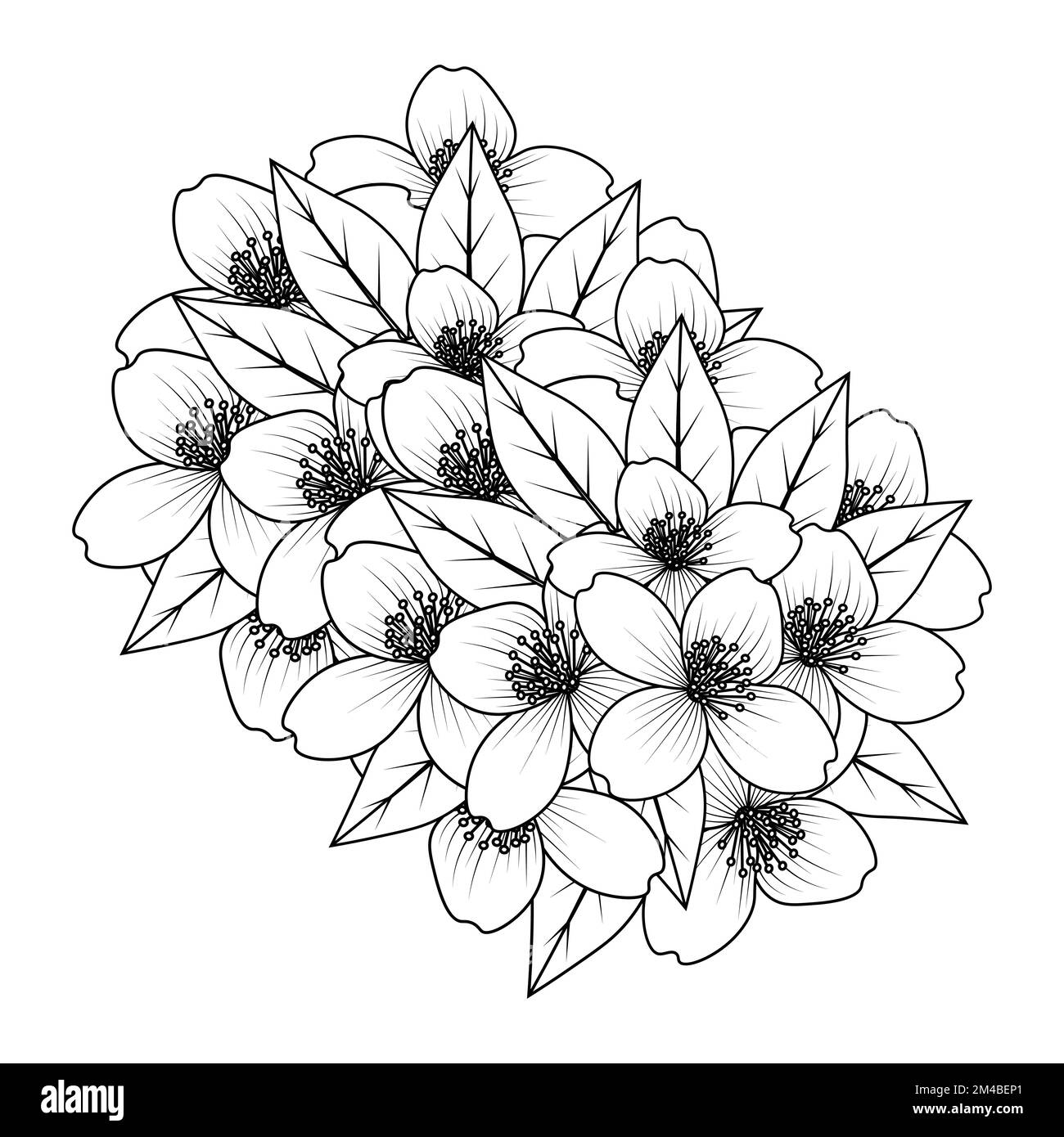 flower coloring page hand drawing line art of black flower with
