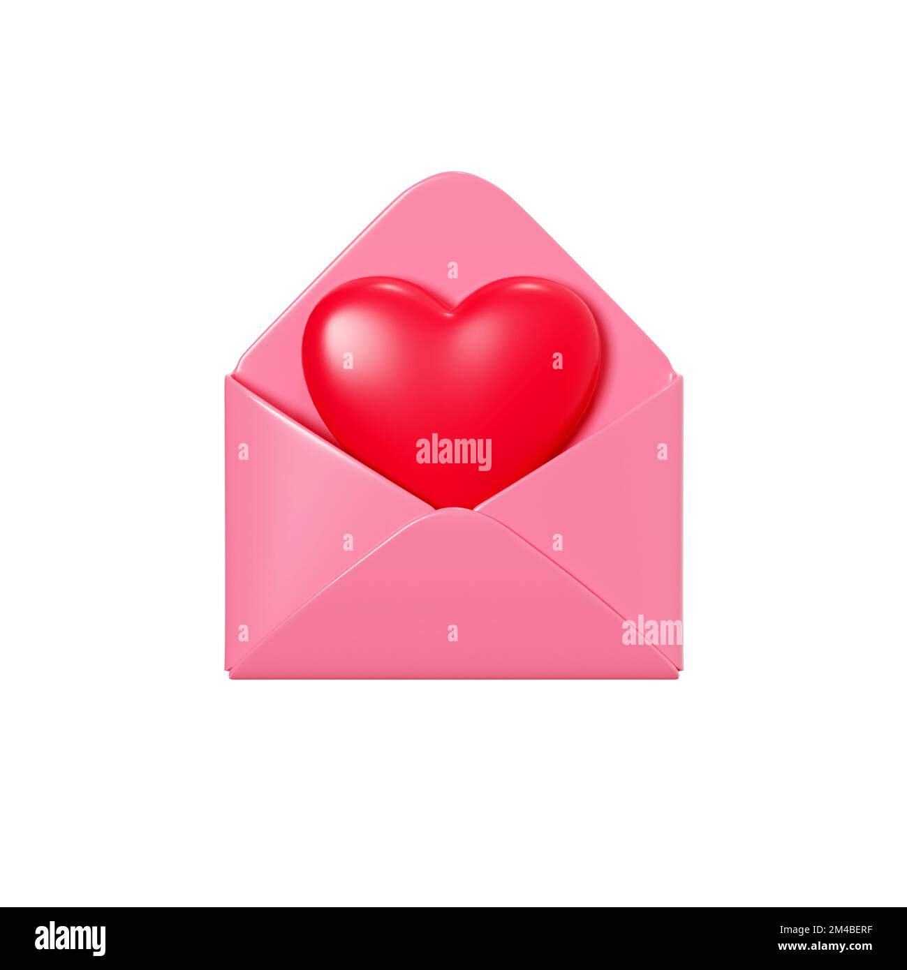 Love letter 3d render - open pink envelope with flying red heart ...