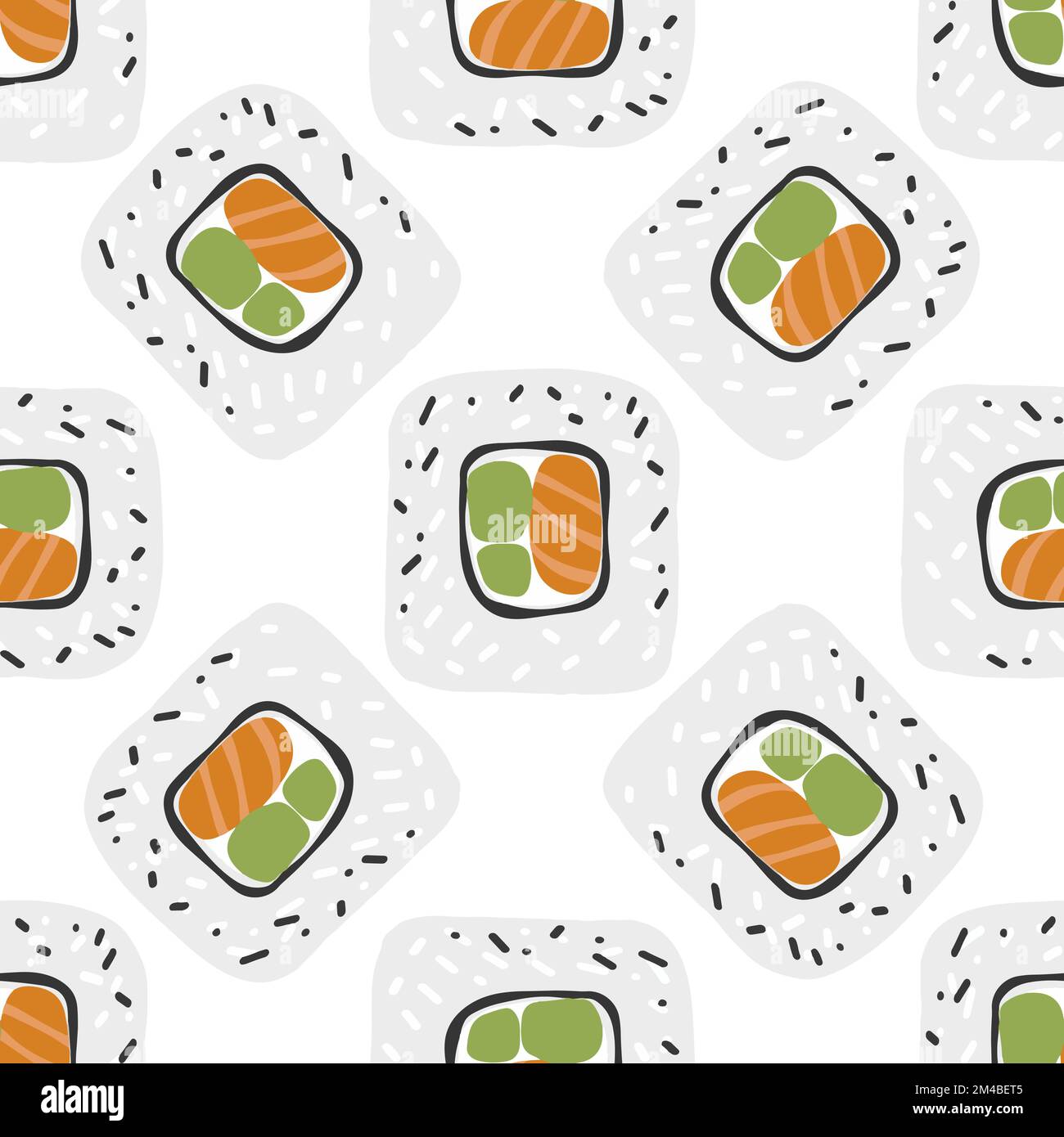 Seamless pattern with Sushi roll illustration on white background Stock ...