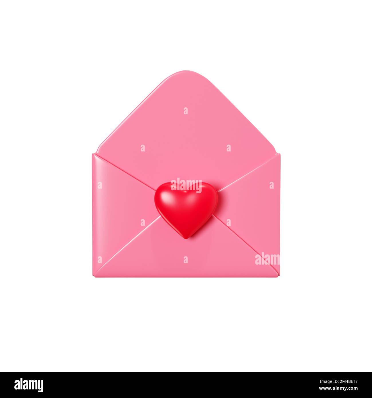 Love letter 3d render - open pink envelope with red heart decoration ...