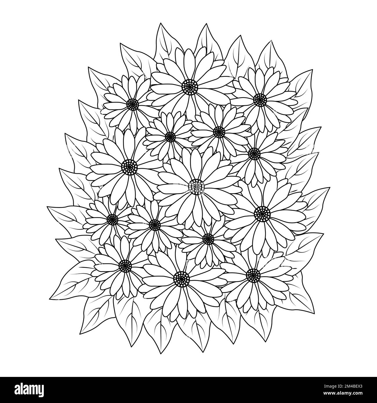 flower coloring page hand drawing line art of black flower with ...