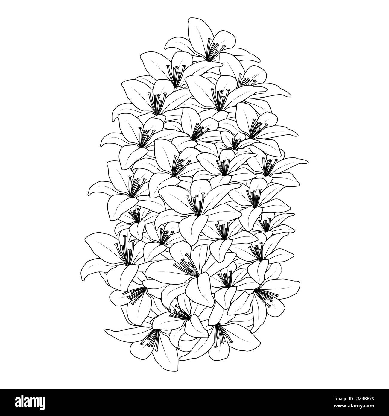 flower coloring page hand drawing line art of black flower with ...