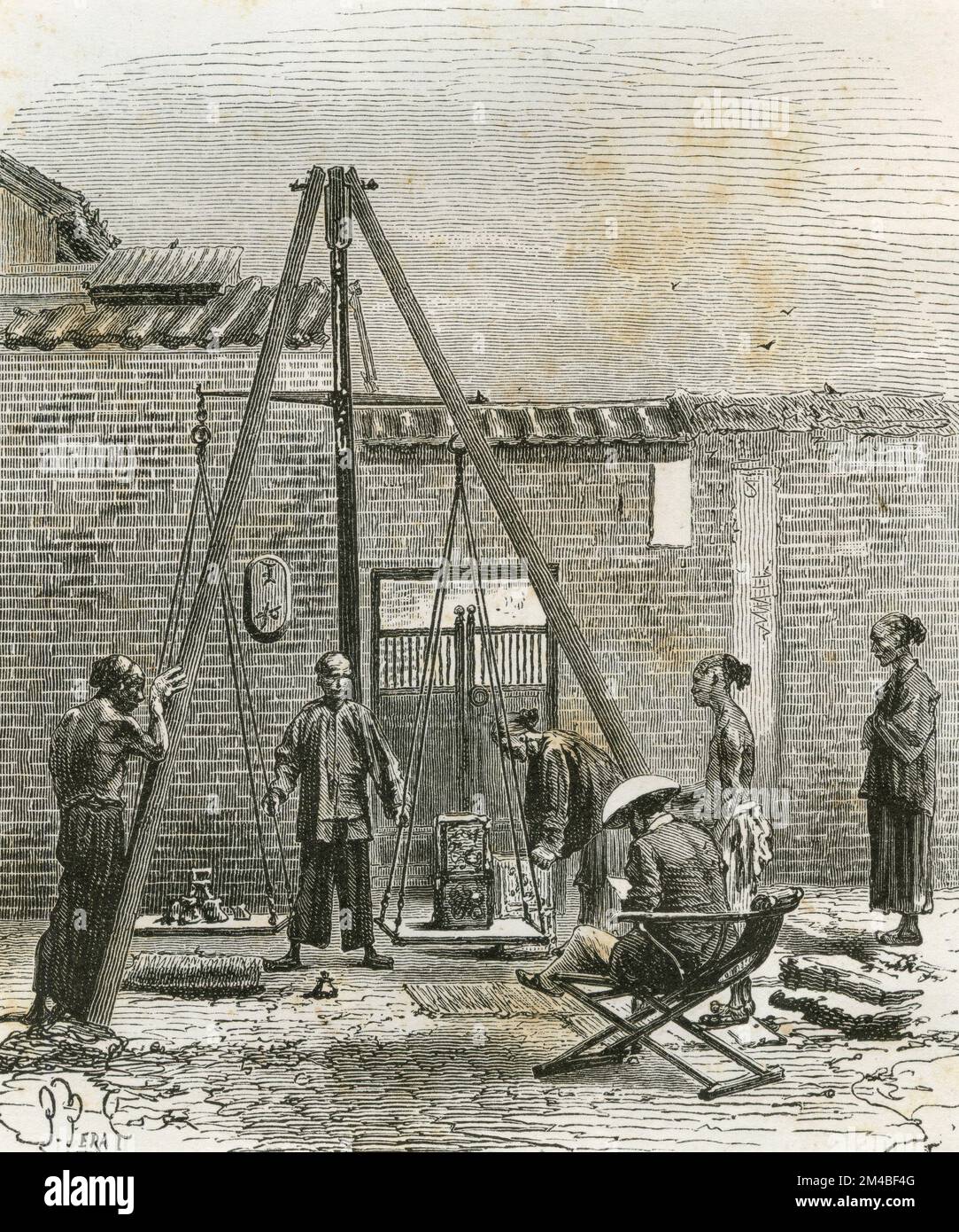 Chinese workers to fissure tea, China, illustration 1871 Stock Photo