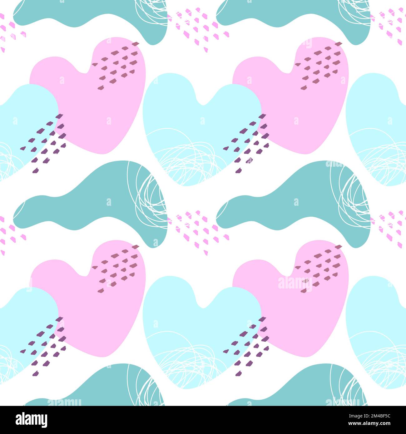 Pattern blue and violet heart love, boho style, wedding and Valentines day, pastel colors, doodle. Vector illustration Stock Vector