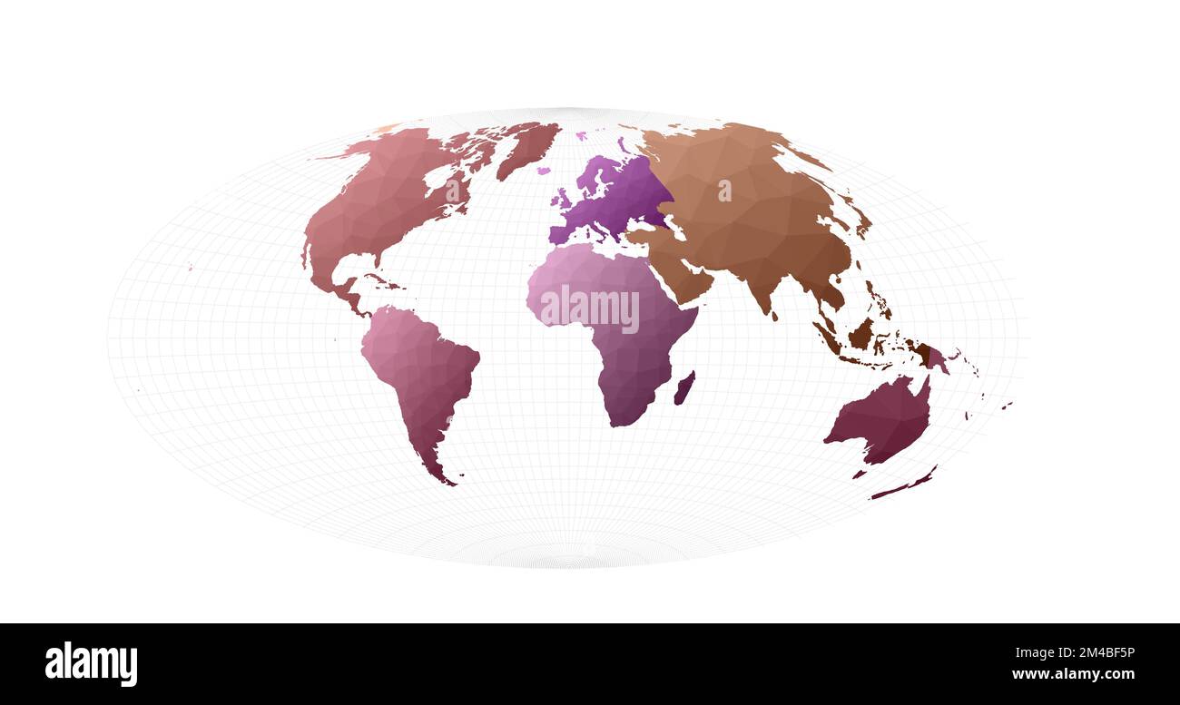 Polygonal world map. Aitoff projection. Superb vector illustration. Stock Vector