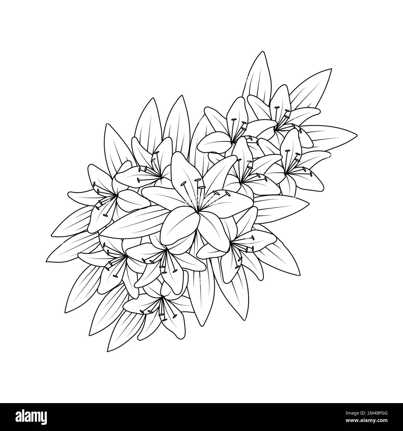 flower coloring page hand drawing line art of black flower with ...