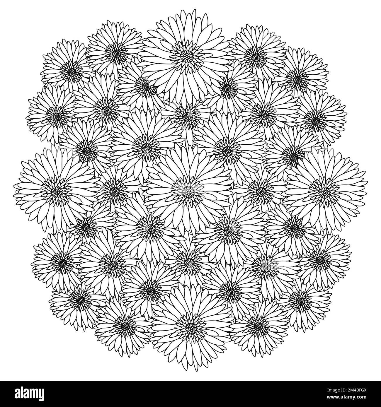 flower coloring page hand drawing line art of black flower with ...