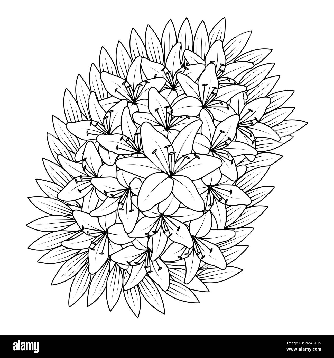 flower coloring page hand drawing line art of black flower with ...