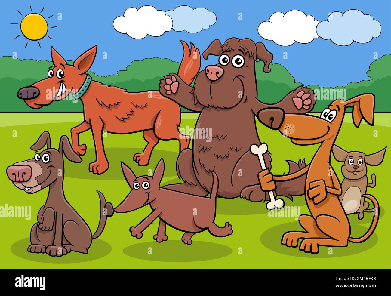 Cartoon illustration of funny dogs and puppies animal characters group Stock Vector