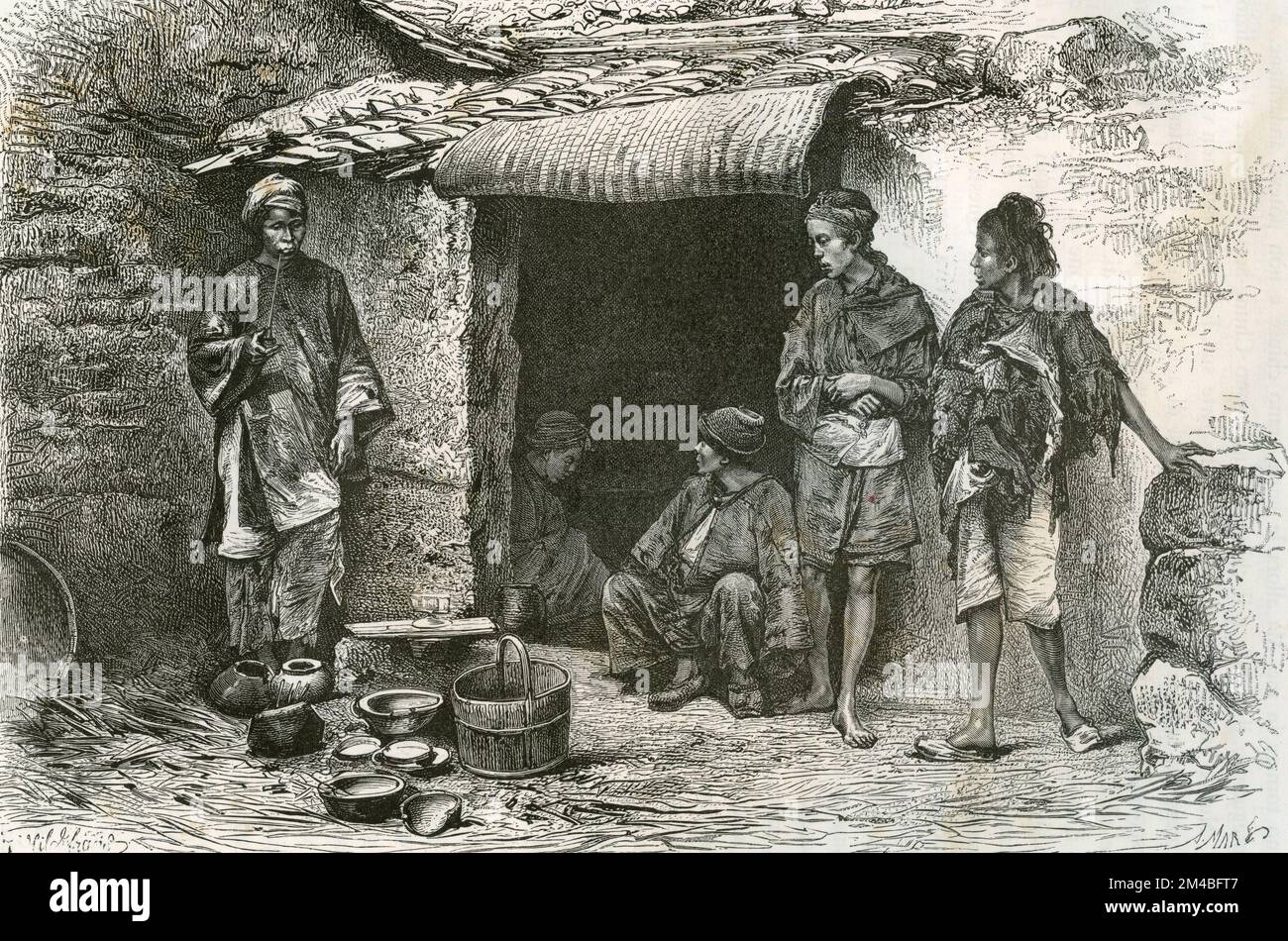 Chinese beggars, China, illustration 1871 Stock Photo