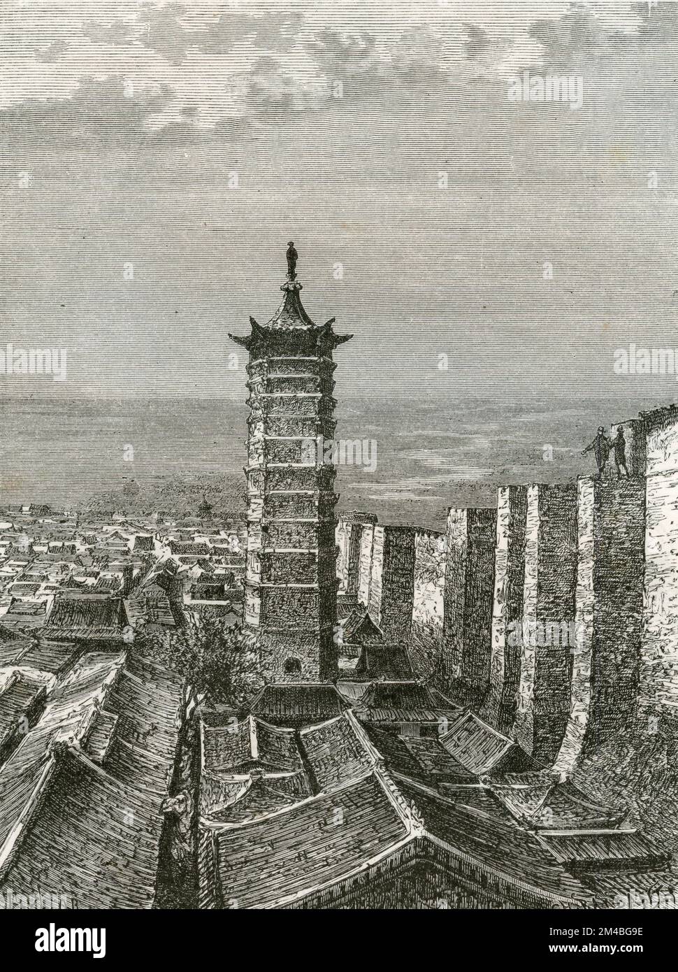 Tung-Chow pagoda, China, illustration 1871 Stock Photo