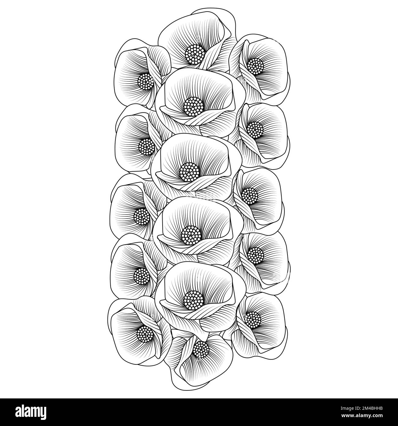 poppy flowers blossom coloring book page line art design of vector graphic design Stock Vector