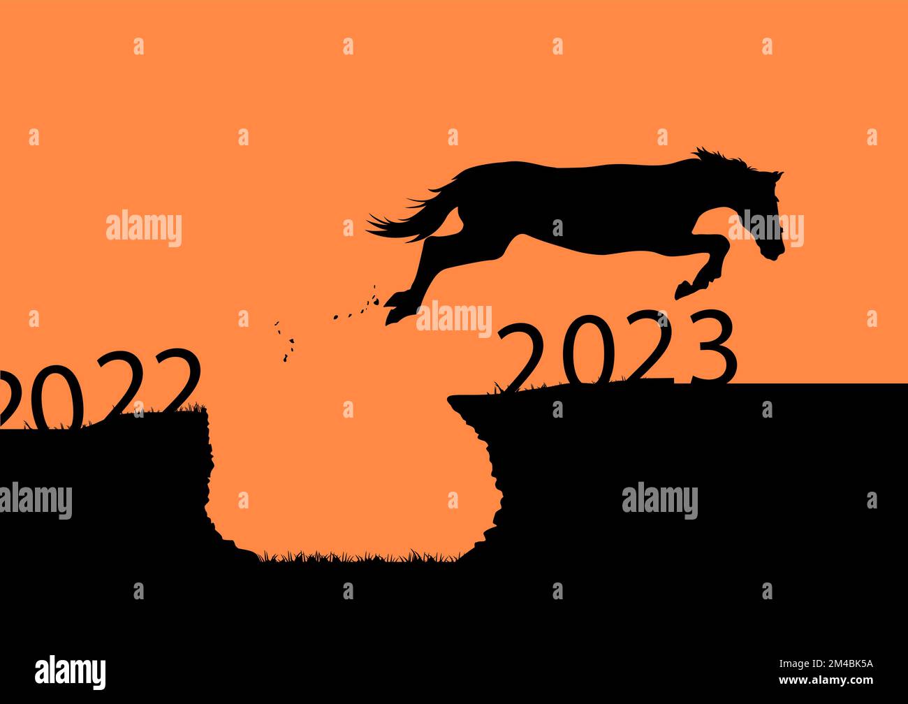 Graphics design silhouette horse jumping from 2022 to 2023 new year