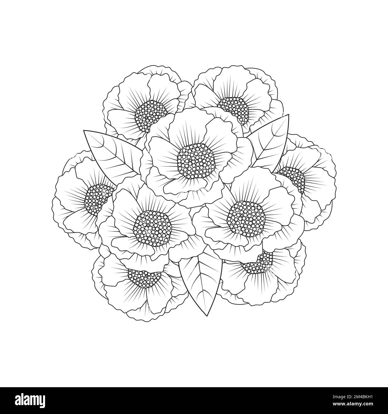 peony flower bouquet doodle art of flower coloring page outline vector graphic isolated background Stock Vector