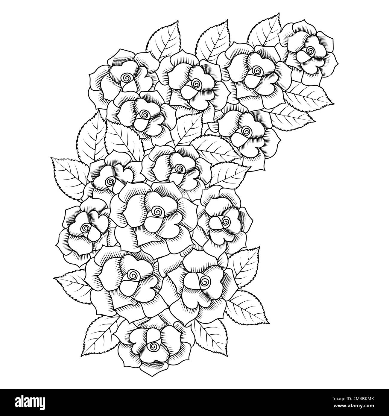 flower coloring page hand drawing line art of black flower with ...