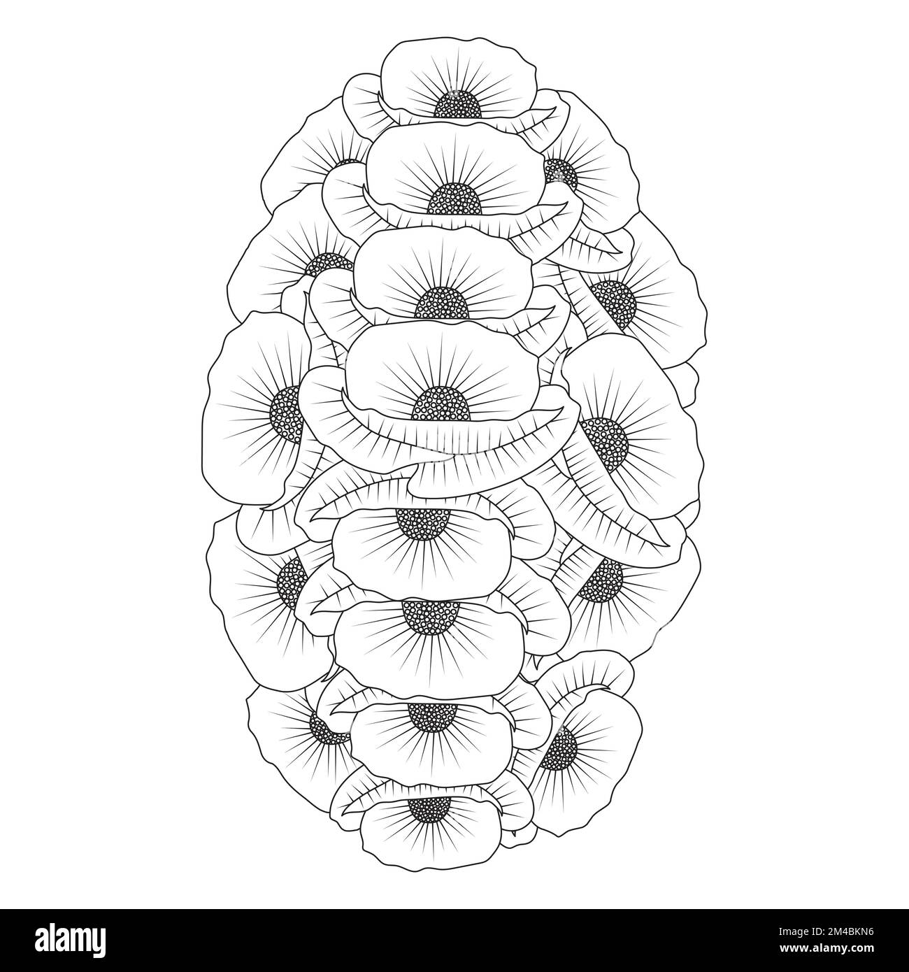 flower coloring page hand drawing line art of black flower with ...