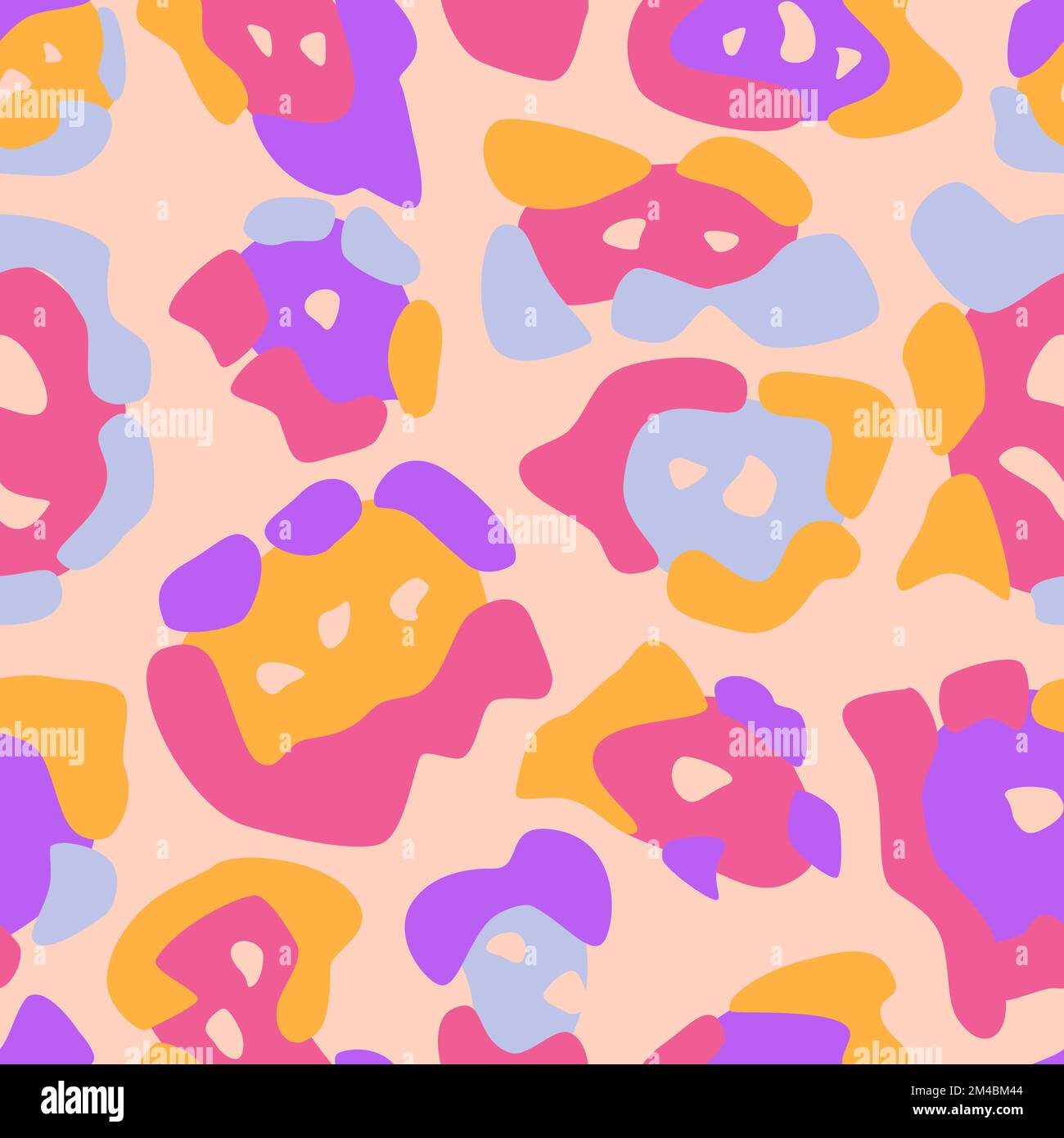 Animal skin abstract seamless pattern rainbow 90s style. Jaguar spots background. Chaotic blobs, psychedelic cat skin. Vector illustration. Stock Vector