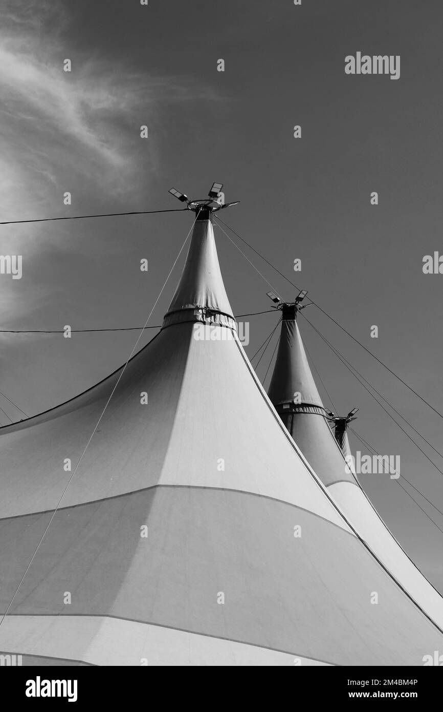 A big top tent tower for the circus in a black and white monochrome