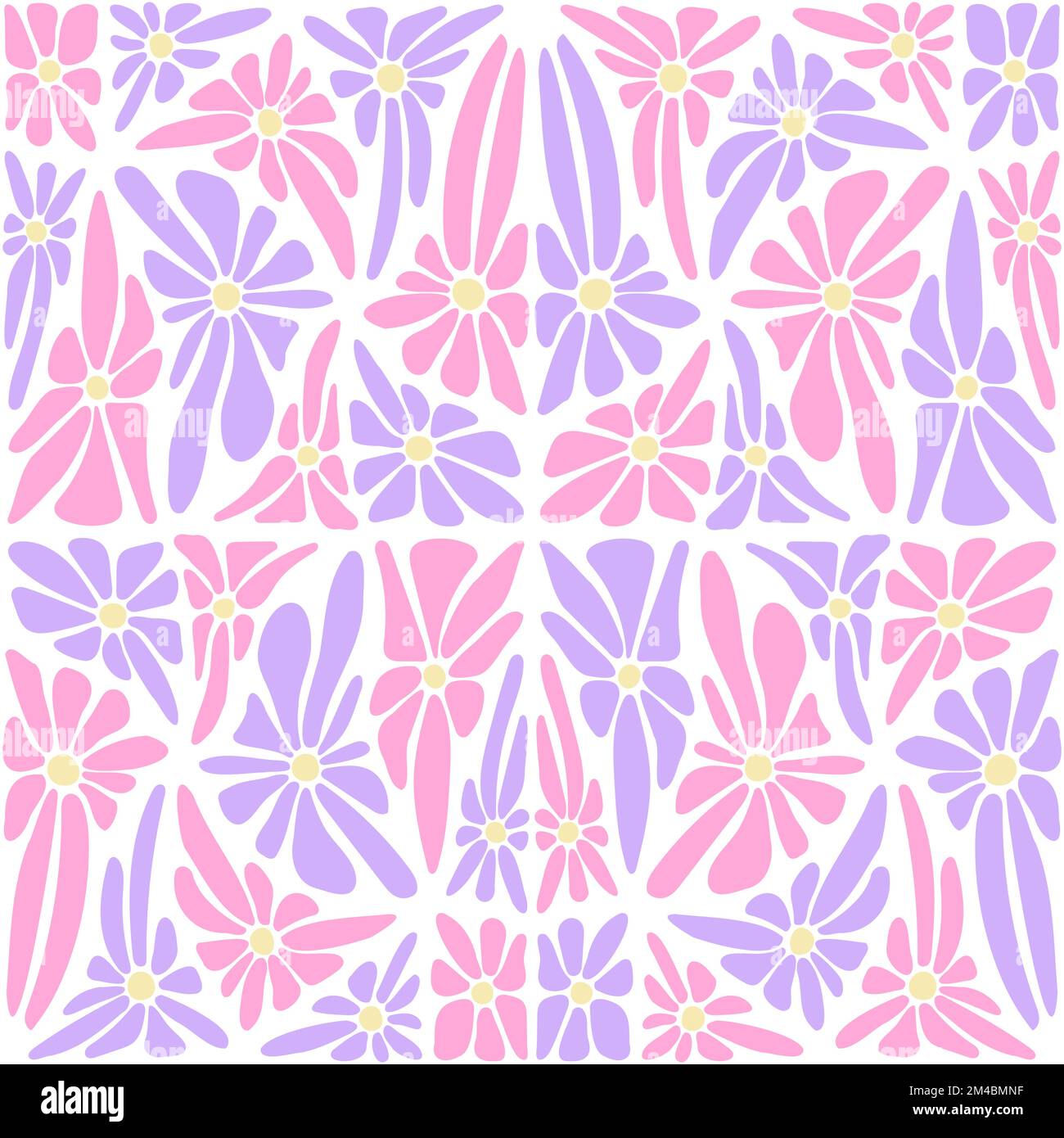y2k retro kaleidoscopic distorted daisies seamless pattern. Groovy trippy psychedelic geometric polygonal daisy flower. Hippie aesthetic fractal hand Stock Vector
