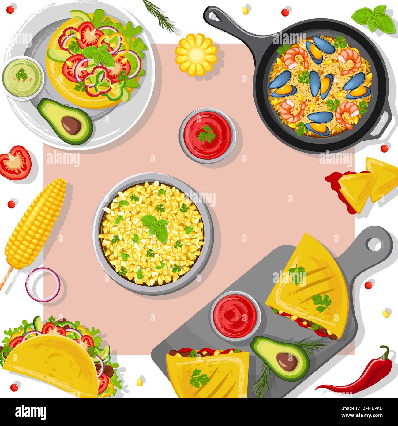 a-table-with-traditional-latin-american-cuisine-stock-vector-image