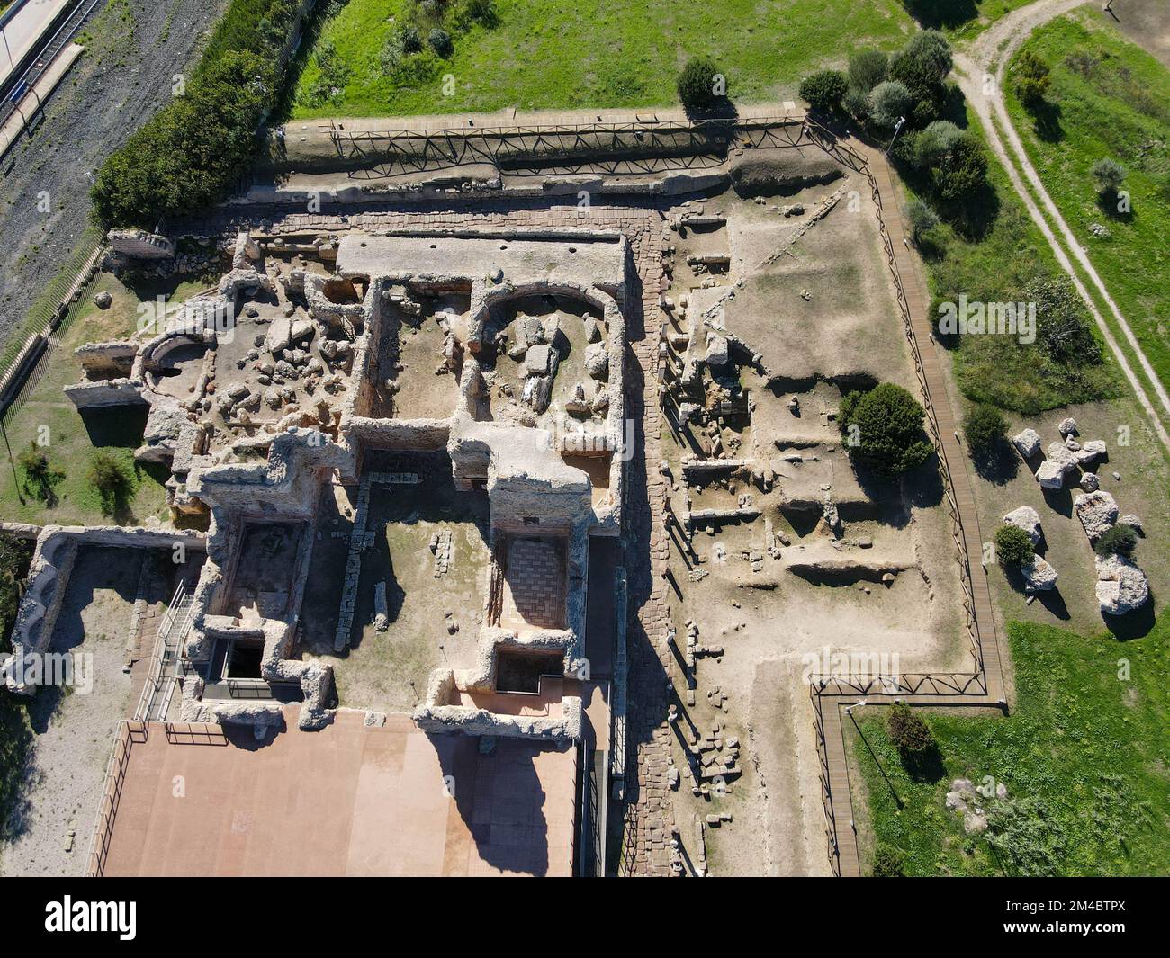 Drone view at the roman archaeological site of Porto Torres on Sardinia in Italy Stock Photo
