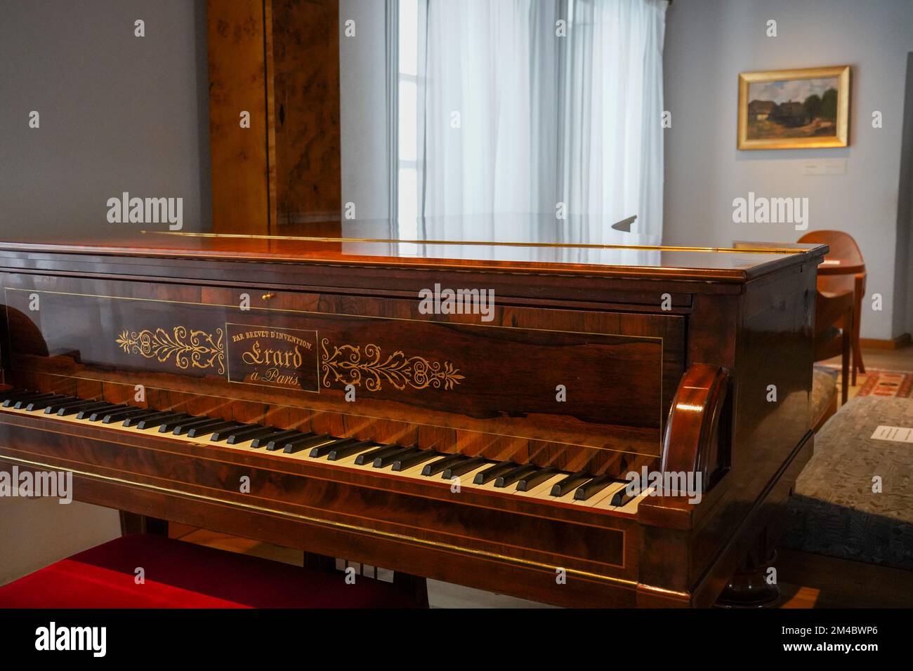 19th century Erard piano in the Birthplace of Frederic Chopin in Zelazowa Wola, Mazovia, Poland. It's used for historically informed performances. Stock Photo
