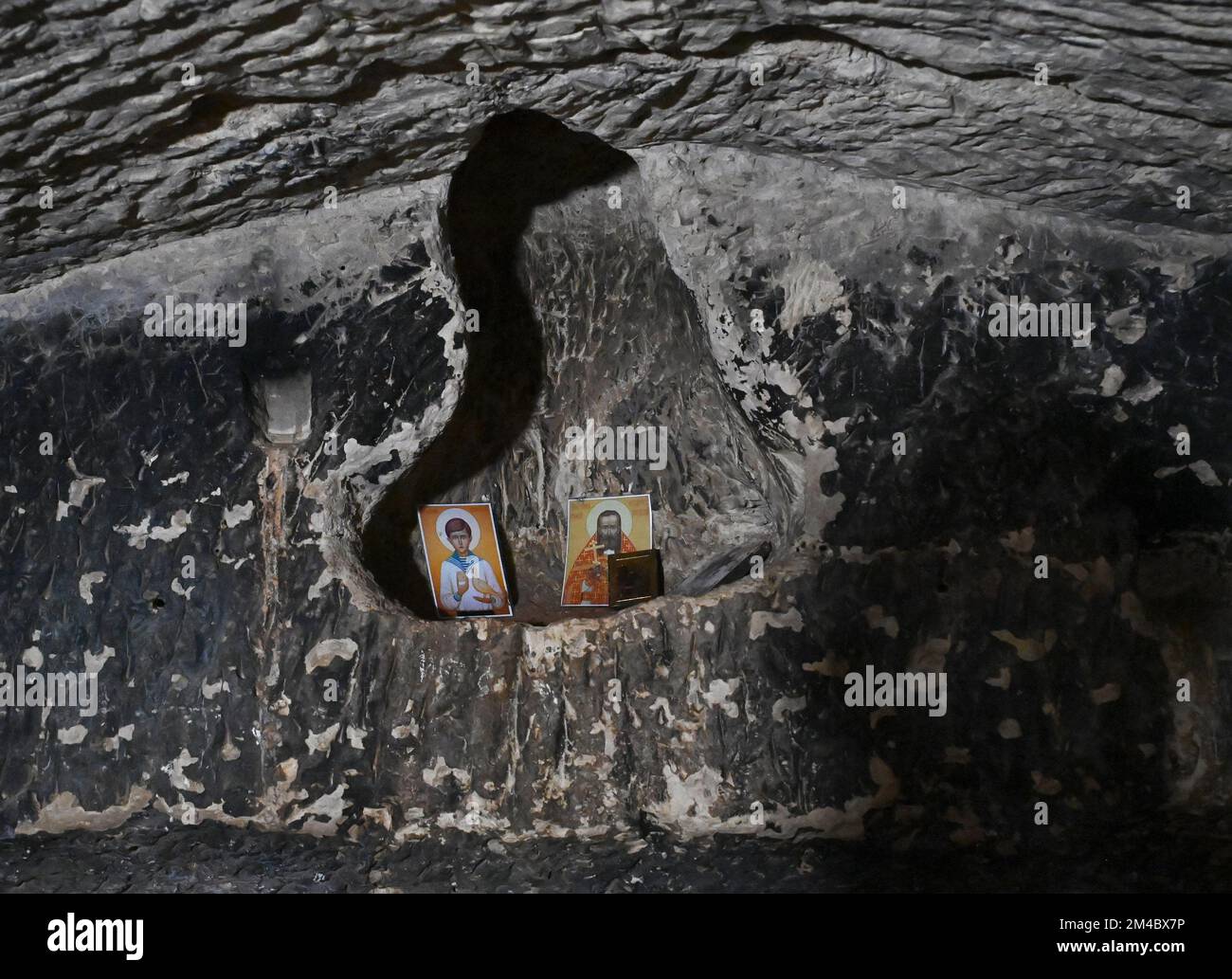 Lachish Forest, Israel. 20th Dec, 2022. Religius icons left by visitors are seen inside of an elaborate 2,000 year old Second Temple Period family burial cave, known as the Salome Cave, in the Lachish Forest in the Judean lowlands, on Tuesday, December 20, 2022. Archeologists say the cave was continued to be used in the Byzantine and Early Islamic Periods and became known as the Salome Cave due to the tradition that believes it is the burial place of Salome, the midwife of Jesus. Photo by Debbie Hill/ Credit: UPI/Alamy Live News Stock Photo