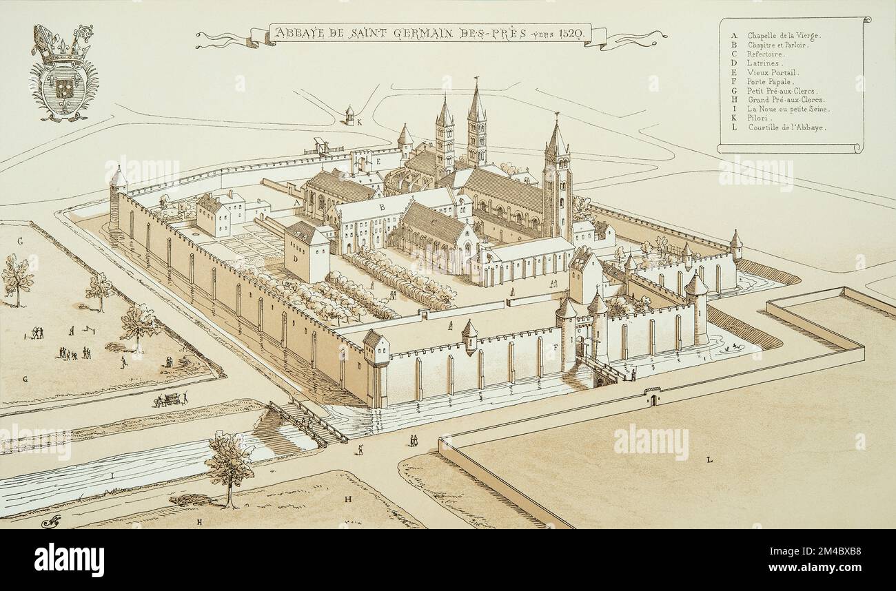 The Abbey of Saint Germain des Pres in Paris around 1520 Stock Photo