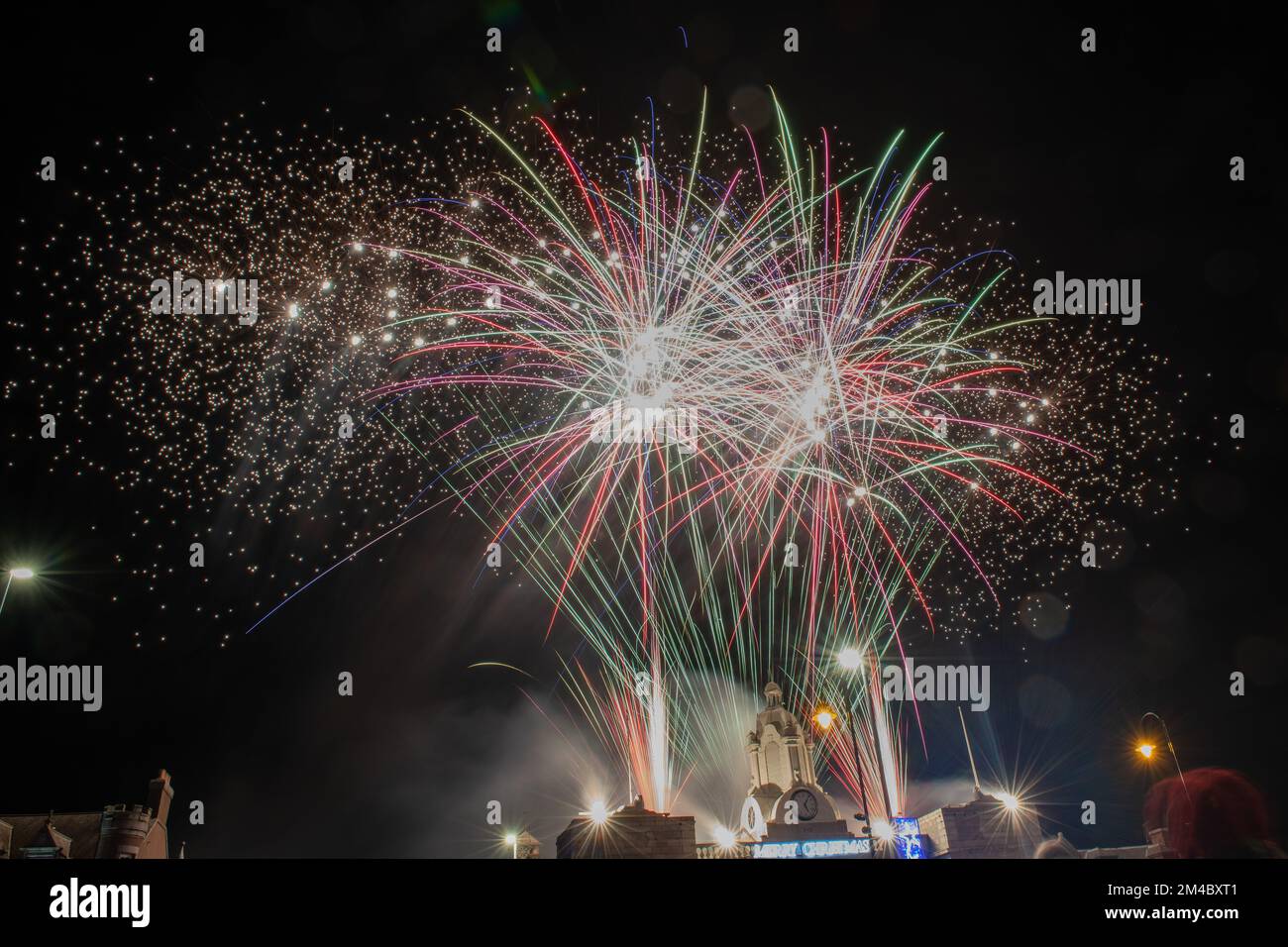 St Andrews Day Fireworks over Inverurie Town Hall, Aberdeenshire
