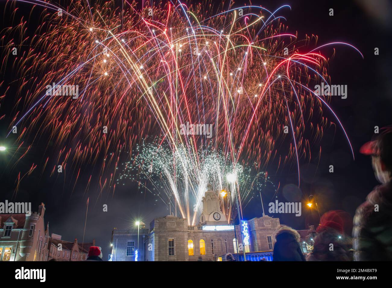 St Andrews Day Fireworks over Inverurie Town Hall, Aberdeenshire