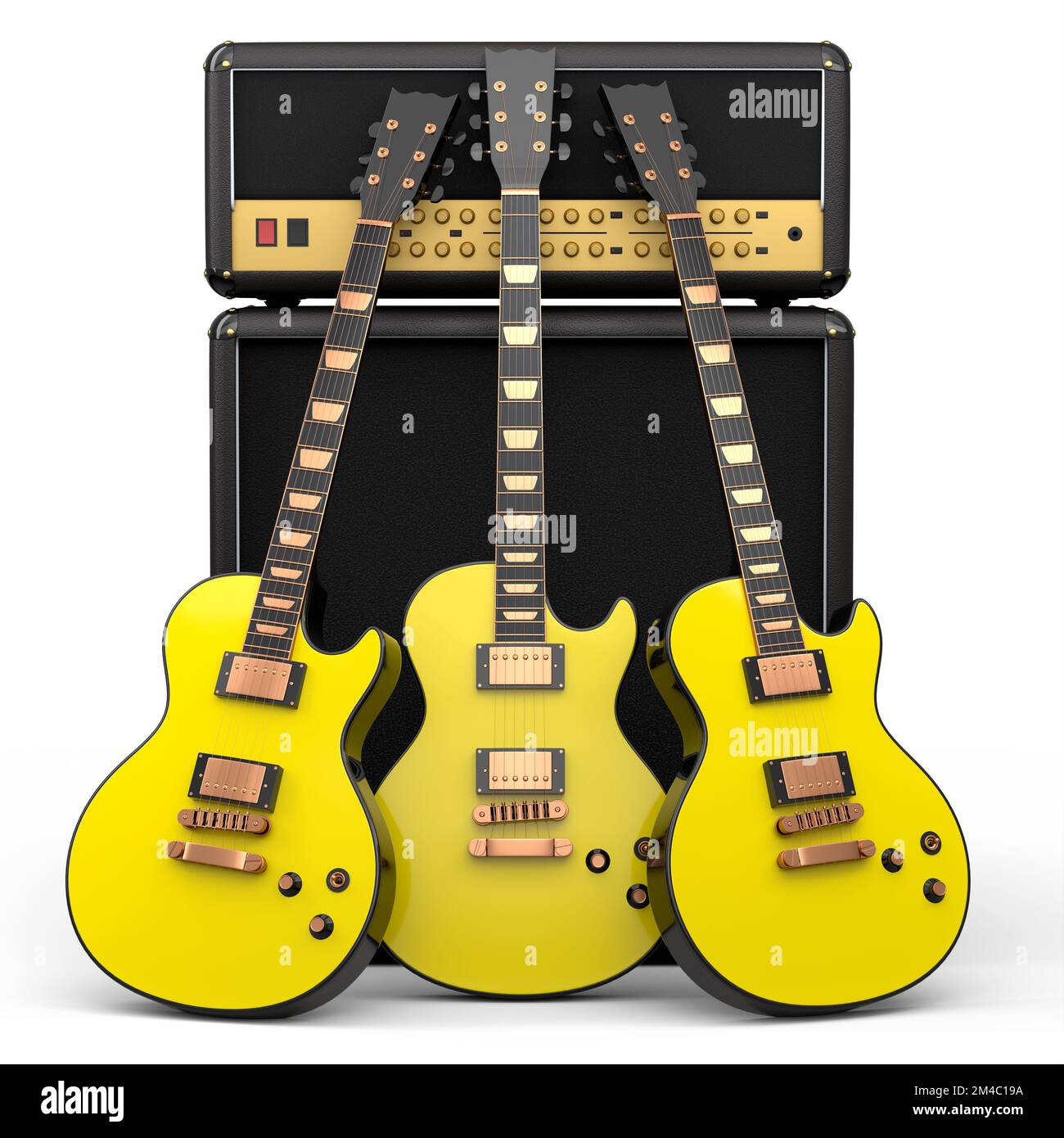 Set of electric acoustic guitar and amplifier on white background Stock