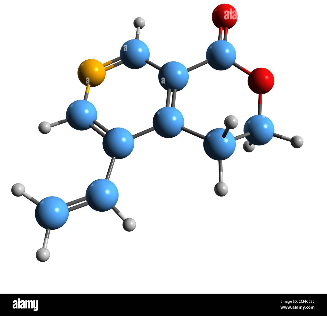 3D image of Gentianine skeletal formula - molecular chemical structure of  pyridine-derived alkaloid isolated on white background Stock Photo