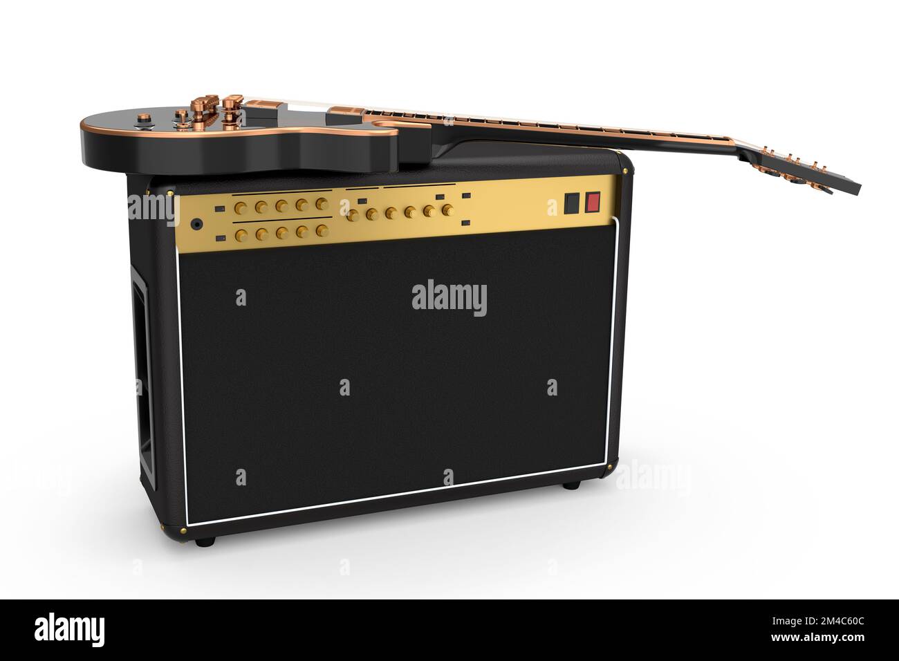 Classical amplifier with acoustic guitar isolated on white background