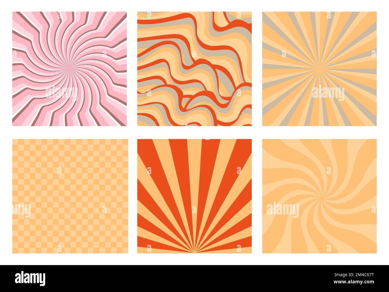 Groovy pattern with vintage daisy 70s, 60s lsd elements vector. Psychedelic, craisy background with waves, rays. Fun hipster texture for paper, Stock Vector