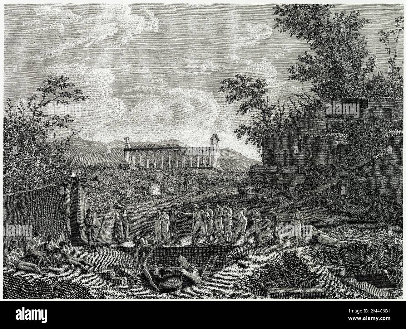 THE EXCAVATIONS OF F. NICOLAS IN 1805. DRAWING BY P. PÉQUIGNOT Stock Photo