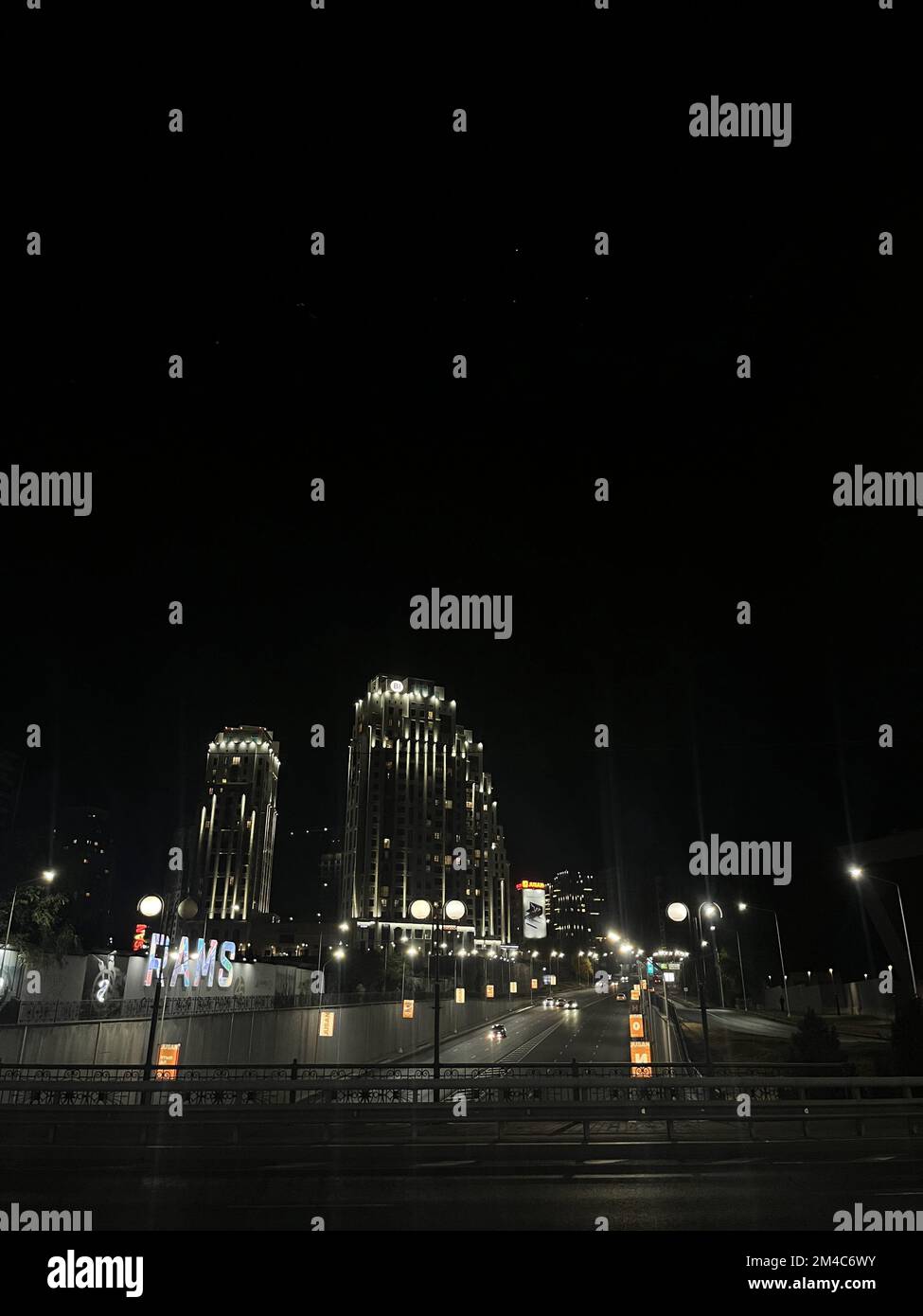 view from the bridge to the night city. Stock Photo