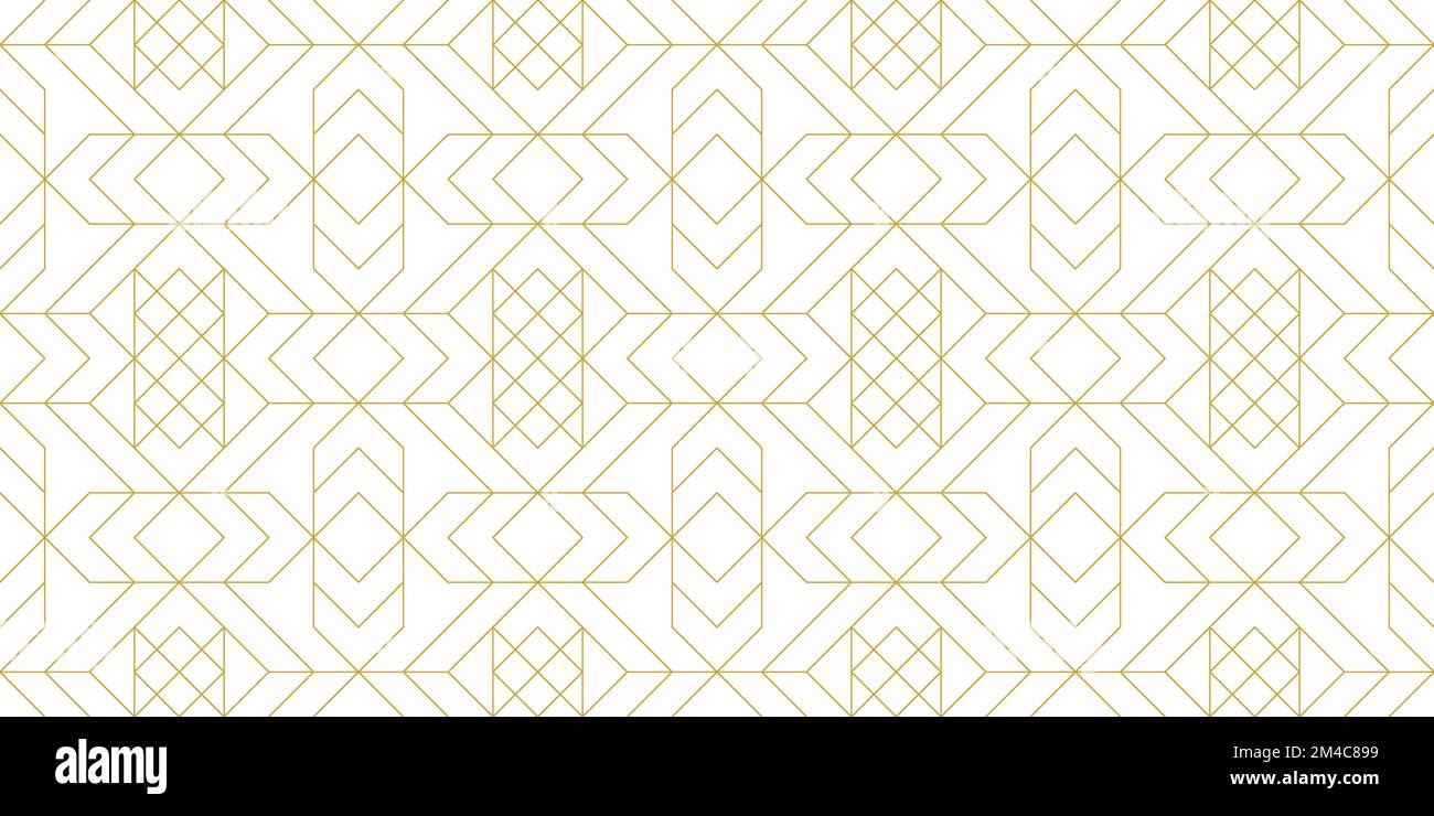 White and gold luxury line art ornamental seamless pattern. Grid geometric oriental design. Art deco abstract background.  Stock Vector