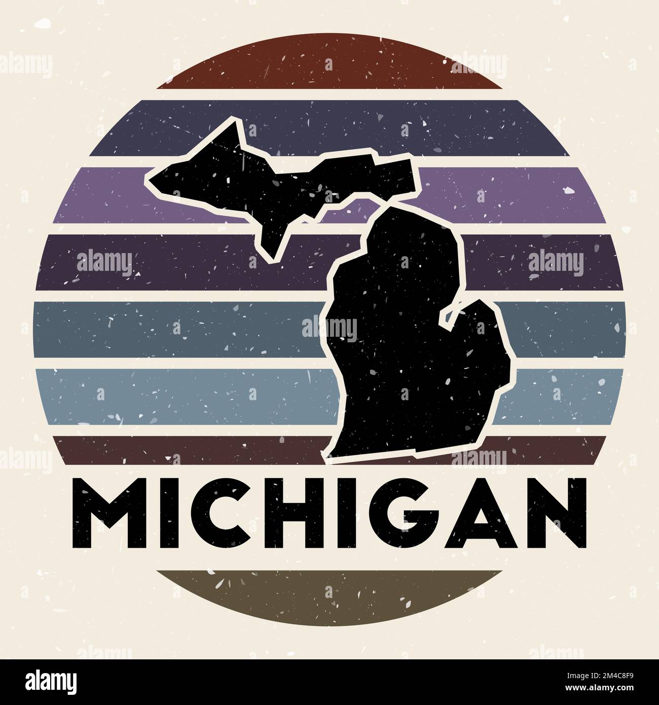 Michigan logo. Sign with the map of us state and colored stripes ...