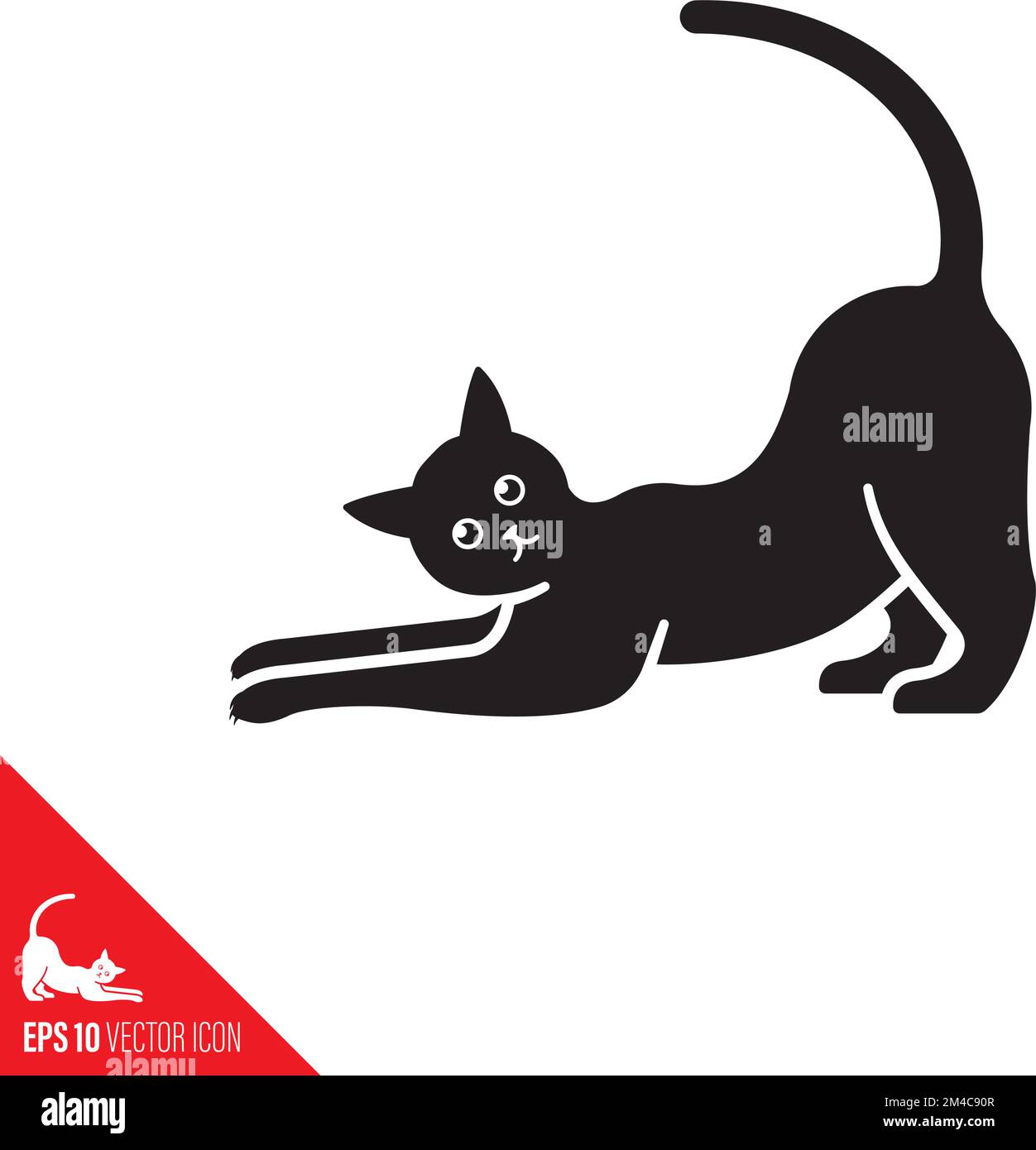 Cat stretching and scratching vector icon. Droll and funny pet symbol. Stock Vector
