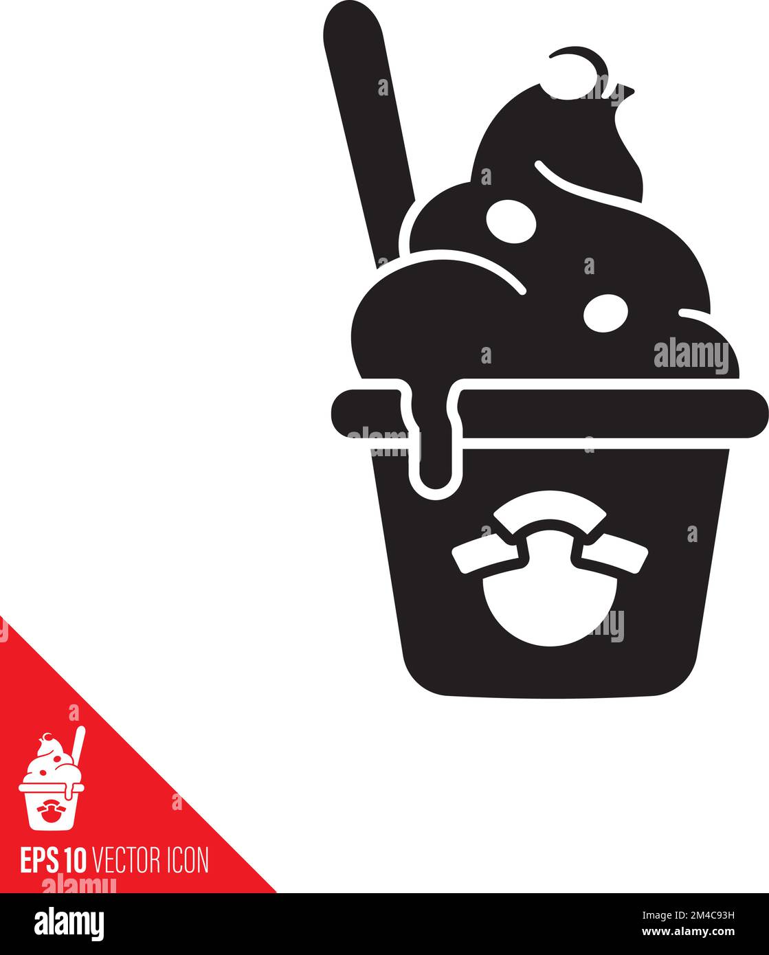 Frozen yogurt or sundae cup vector glyph icon. Sweet food, refreshment and dessert symbol Stock Vector
