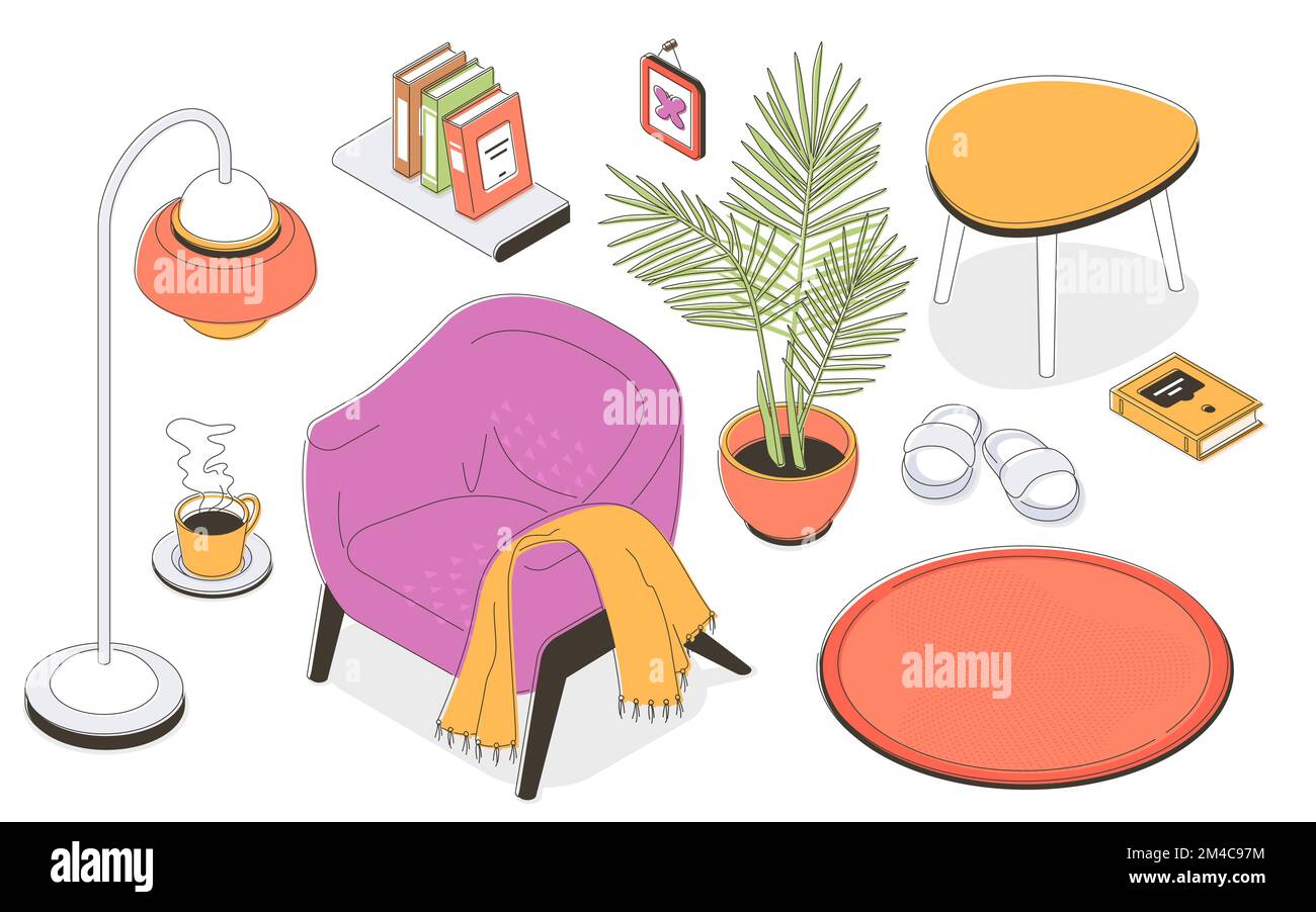 Living room furniture - modern vector colorful isometric illustrations ...