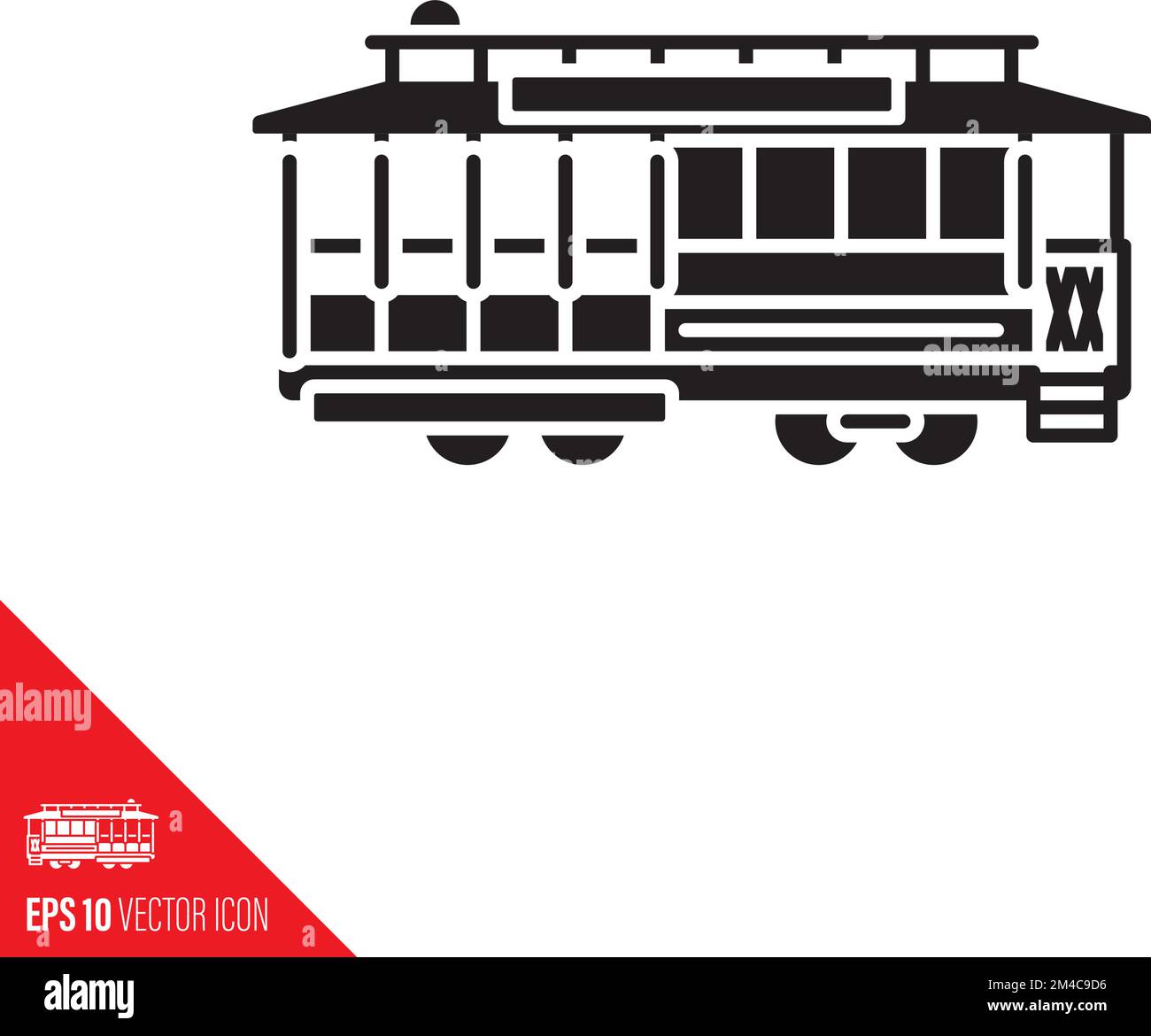 San Francisco cable car solid black glyph icon. Public transport vector symbol. Stock Vector