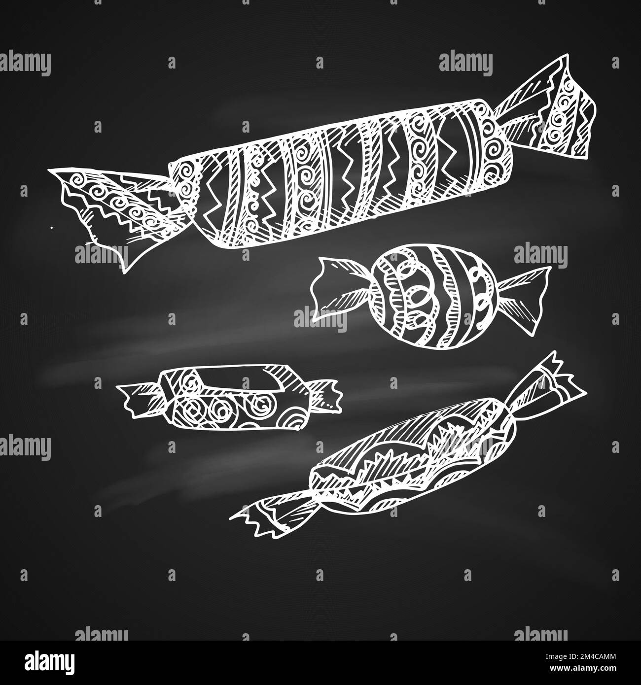 Chalk Drawing Illustration of Candy Canes with Christmas decoration