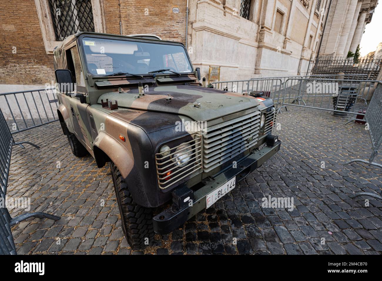 Rome, Italy - July 27, 2022: Italian Armed Forces, Esercito Italiano. Land Rover Defender army truck in Rome, Italy. Stock Photo